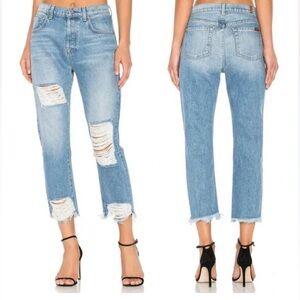 7 For All Mankind High Waist Blue Distressed Cropped Jeans Sz 29